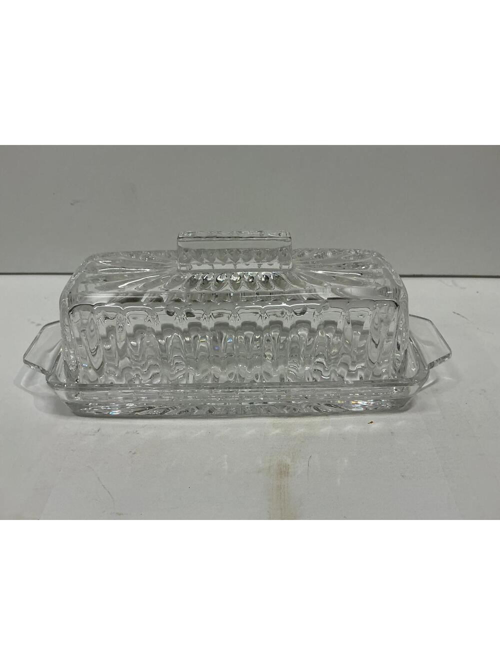 Vintage Clear Glass Covered Butter Dish Ribbed Pattern Mid Century Butter Keeper